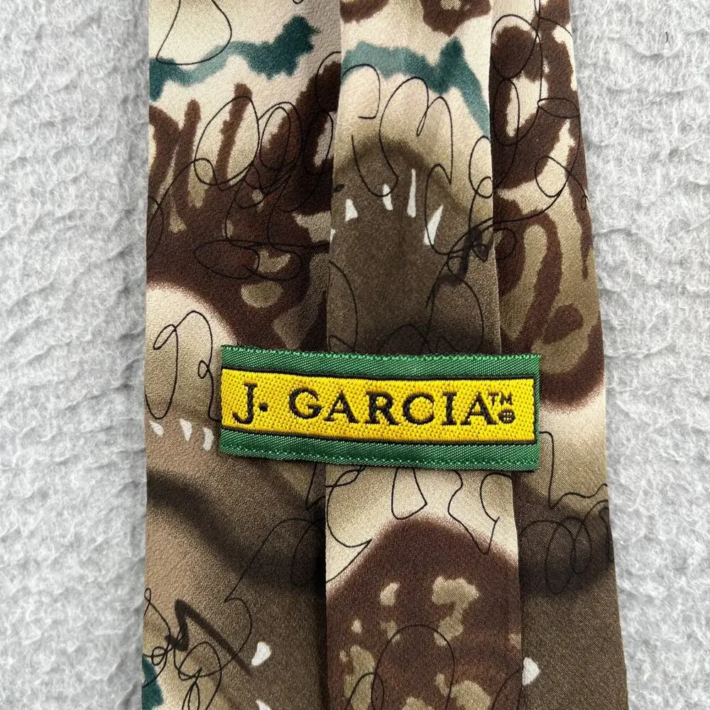 J Garcia Silk Necktie Capillaries Collection 19 Brown Abstract Tie